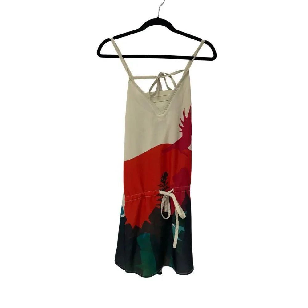 Skunkfunk SKFK Women AzKube Dress Sz 2 White Graphic Print Strappy Drawstring